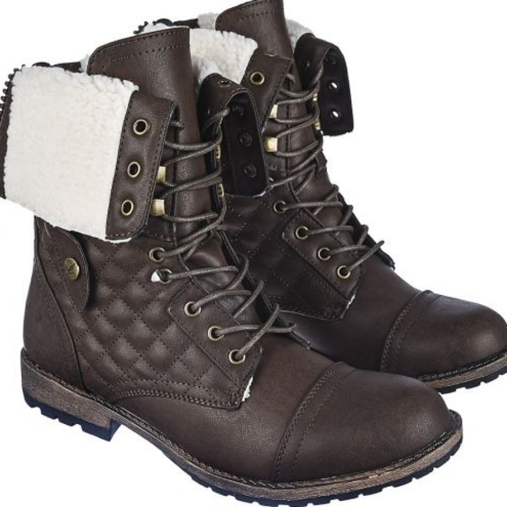 Women's Fold Down inside Fur Combat Boot 1075-13